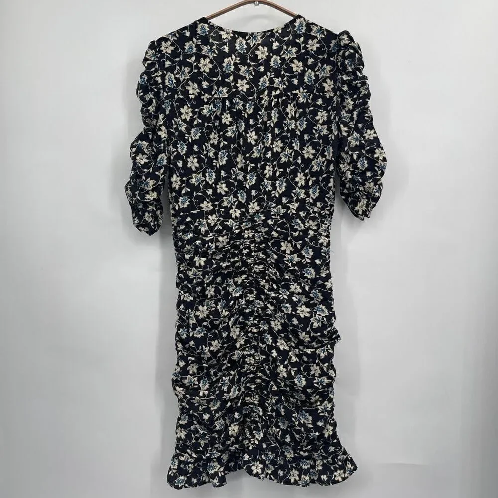 Veronica Beard Josephine Ruched Ruffle Stretch Silk Dress Sz 2